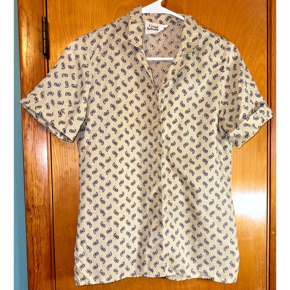 Country Suburbans Vintage Womens Paisley Short Sleeve Button Up Shirt Size 10